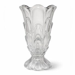 Vintage Clear Pressed Glass Vase – Scalloped Fluted Pedestal Base